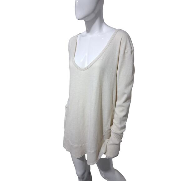 Free People Grungecore RawHwm Women's size Large Ribbed Distressed Academia Top - Picture 1 of 9